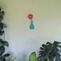 Upcycled Metal Flower Wall Art Red, Orange & Teal Vase - 3x9 - thumbnail 3