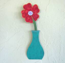 Upcycled Metal Flower Wall Art Red, Orange & Teal Vase - 3x9 - thumbnail 1