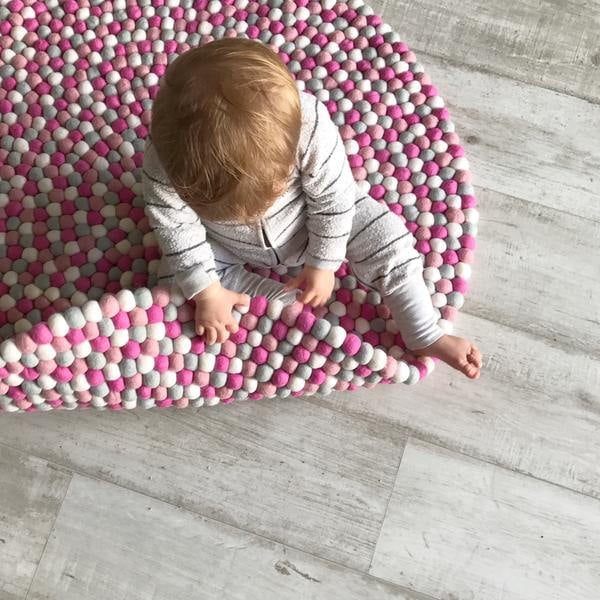 Nursery Rug - Pink Flamingo Free Shipping Felt Ball Decor Play Mat Wool Pom - image 1