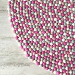 Nursery Rug - Pink Flamingo Free Shipping Felt Ball Decor Play Mat Wool Pom - thumbnail 3