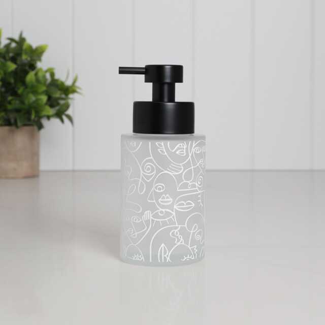 250Ml Frosted Glass Soap Dispenser With White Line Art Wrap, Artistic Eco Bottle For Hand Or Lotion, Minimalist Bathroom Gift - image 1