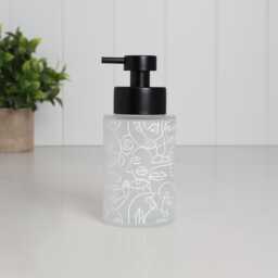 250Ml Frosted Glass Soap Dispenser With White Line Art Wrap, Artistic Eco Bottle For Hand Or Lotion, Minimalist Bathroom Gift