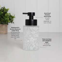 250Ml Frosted Glass Soap Dispenser With White Line Art Wrap, Artistic Eco Bottle For Hand Or Lotion, Minimalist Bathroom Gift - thumbnail 3