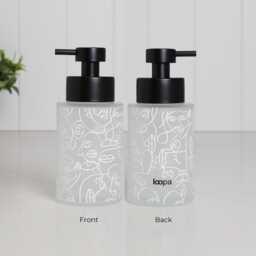 250Ml Frosted Glass Soap Dispenser With White Line Art Wrap, Artistic Eco Bottle For Hand Or Lotion, Minimalist Bathroom Gift - thumbnail 2