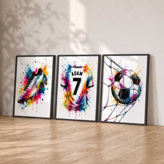 Boys Football Prints - Personalised Bedroom Decor, Custom Shirt Wall Art Set Of 3 - image 1