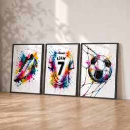 Boys Football Prints - Personalised Bedroom Decor, Custom Shirt Wall Art Set Of 3