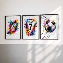 Boys Football Prints - Personalised Bedroom Decor, Custom Shirt Wall Art Set Of 3 - thumbnail 3