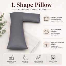 Orthopaedic L Shape Body Pillow - Full Support With Free Polycotton Pillowcase Filled Pregnancy Side Sleeper Cushion - thumbnail 3