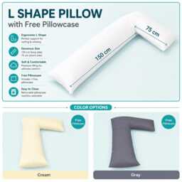 Orthopaedic L Shape Body Pillow - Full Support With Free Polycotton Pillowcase Filled Pregnancy Side Sleeper Cushion