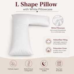 Orthopaedic L Shape Body Pillow - Full Support With Free Polycotton Pillowcase Filled Pregnancy Side Sleeper Cushion - thumbnail 2