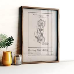 Vintage Harley Davidson Blueprint Poster Motorcycle Garage Art - thumbnail 2