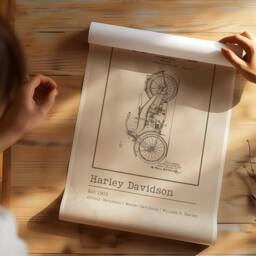 Vintage Harley Davidson Blueprint Poster Motorcycle Garage Art - thumbnail 3