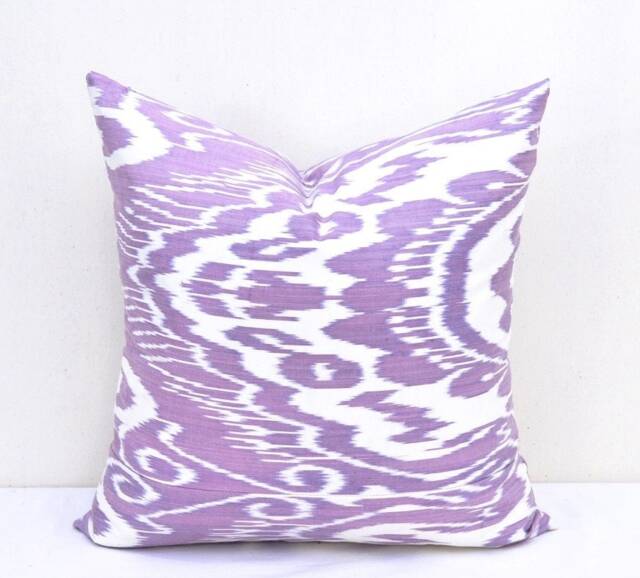 15x15 Plum Ikat Pillow Cover, Handmade Silk Cotton Cushion - image 1
