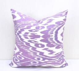 15x15 Plum Ikat Pillow Cover, Handmade Silk Cotton Cushion - thumbnail 1
