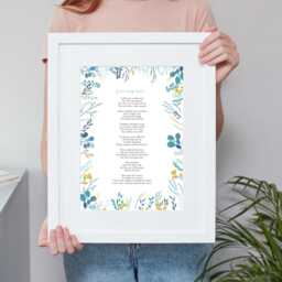 Use Your Own Words Floral Illustration Personalised Poem Print. Anniversary Gift. Framed. Wall Decor. Handmade. Custom Made - thumbnail 1