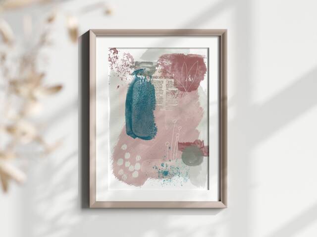 Abstract Art Print, Wall Art, Mixed Media Poster, Modern Decor With Gold Leaf Details - image 1