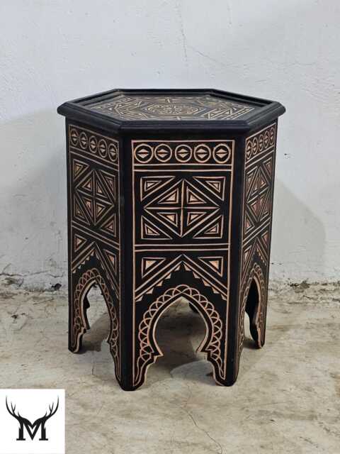 Hnadmade Handmade Moroccan Carved Wood Side Table Black Hand-Painted Accent Table - image 1