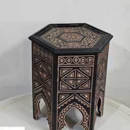 Hnadmade Handmade Moroccan Carved Wood Side Table Black Hand-Painted Accent Table - thumbnail 2