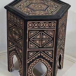 Hnadmade Handmade Moroccan Carved Wood Side Table Black Hand-Painted Accent Table - thumbnail 4