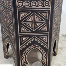 Hnadmade Handmade Moroccan Carved Wood Side Table Black Hand-Painted Accent Table - thumbnail 3