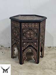 Hnadmade Handmade Moroccan Carved Wood Side Table Black Hand-Painted Accent Table - thumbnail 1