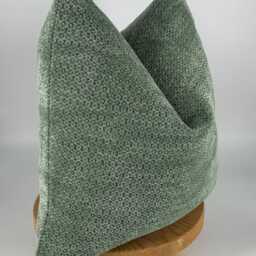 Sage Green Textured Pillow Cover, Boho Farmhouse Cotton Wool Cushion - thumbnail 3
