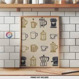 Coffee Poster Prints - Set Of 3 - Gold & Silver Kitchen Wall Art Retro Decor Gallery Lover Gift Artwork - thumbnail 3