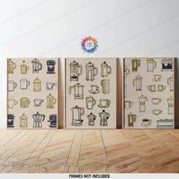Coffee Poster Prints - Set Of 3 - Gold & Silver Kitchen Wall Art Retro Decor Gallery Lover Gift Artwork - thumbnail 2