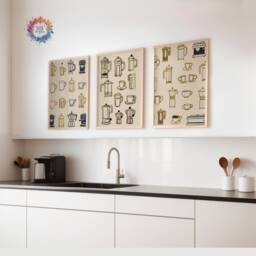 Coffee Poster Prints - Set Of 3 - Gold & Silver Kitchen Wall Art Retro Decor Gallery Lover Gift Artwork - thumbnail 1