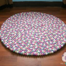 Wool Felted Ball Rug With Pinkish Tone - Carpet Handmade Pom Nursery Play Mats For Kids - thumbnail 3