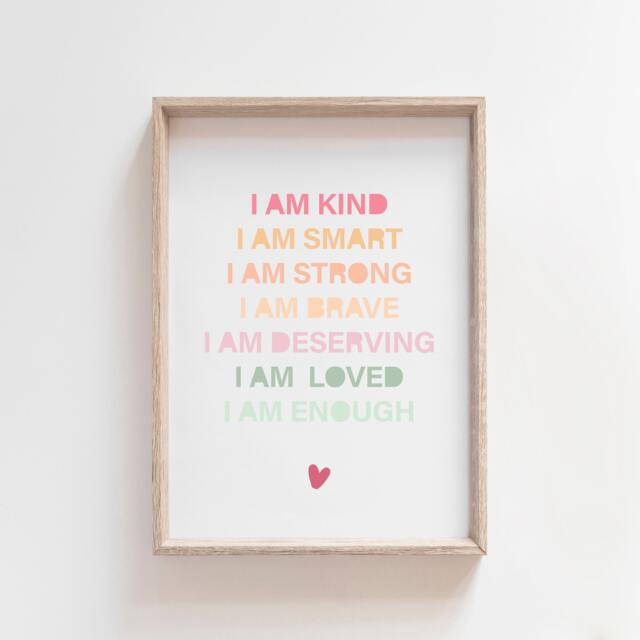 Girls Affirmation Print, Kids Wall Art, Pastel Nursery Bedroom Prints, Decor, Playroom Prints - image 1