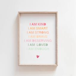 Girls Affirmation Print, Kids Wall Art, Pastel Nursery Bedroom Prints, Decor, Playroom Prints - thumbnail 1
