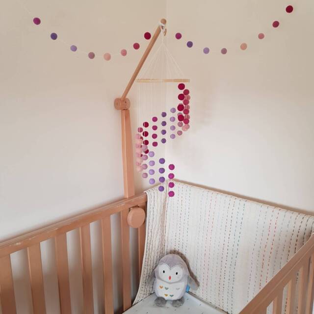 Pink & Purple Cascading Felt Ball Mobile, Bright Coloured Nursery Or Children Bedroom Decoration, With Matching Garland + Heart Decoration - image 1