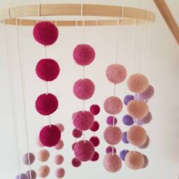 Pink & Purple Cascading Felt Ball Mobile, Bright Coloured Nursery Or Children Bedroom Decoration, With Matching Garland + Heart Decoration - thumbnail 3