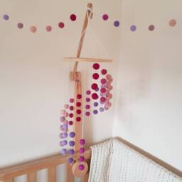 Pink & Purple Cascading Felt Ball Mobile, Bright Coloured Nursery Or Children Bedroom Decoration, With Matching Garland + Heart Decoration - thumbnail 2