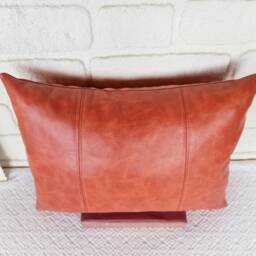 Persian Red Faux Leather Fabric Pillow Cover With Decorative Stitching/Modern Scandinavian Homes-1Qty - thumbnail 2