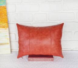 Persian Red Faux Leather Fabric Pillow Cover With Decorative Stitching/Modern Scandinavian Homes-1Qty