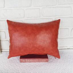 Persian Red Faux Leather Fabric Pillow Cover With Decorative Stitching/Modern Scandinavian Homes-1Qty - thumbnail 3