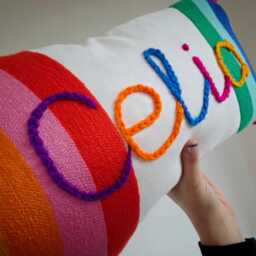 Personalised Rainbow Name Cushion - Hand Embroidered Kids Nursery Decor Custom Baby Gift - thumbnail 2