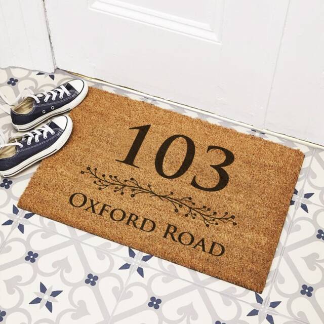 Personalised Floral Divide House Number Name Indoor Door Mat - 60x40cm Hall Doormat New Home Gift
