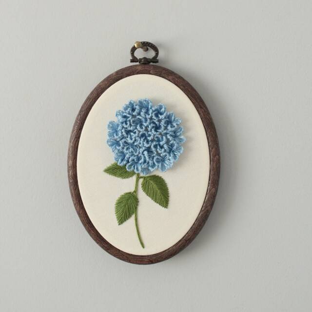 Hydrangea Embroidery Wall Art - 3D Floral Hand Hoop - image 1