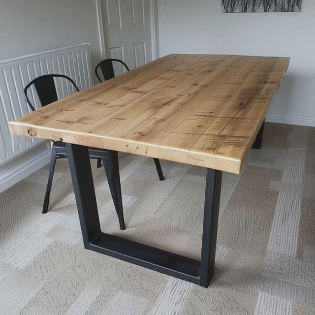 Reclaimed Rustic Wood Dining Table Chunky U Legs - image 1