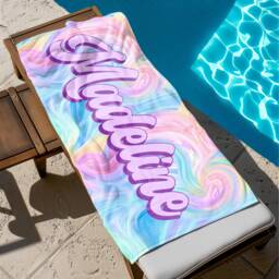 Personalized Name Rainbow Beach Towel, Oversized Custom Monogram Pool Signature Towel For Kids, Vacation Gift, Picnic - thumbnail 1
