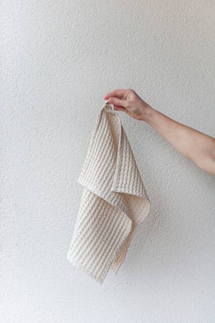 Waffle Linen Face Towel in Oatmeal. Linen-Cotton Blend Waffle Washcloth. Absorbent & High Quality - image 1