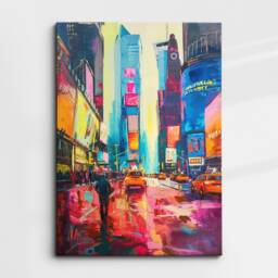 New York Skyline Times Square Abstract Modern Painting America Colorful Wall Art, Framed Canvas Poster Print, Home Office Room Decor, Gifts - thumbnail 3