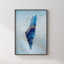 Palestine Map Shades Of Blue & Silver Wall Art Print - thumbnail 3