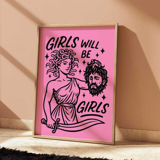 Medusa Retro Groovy Poster Print Girls Will Be Girls, Unframed Goth Wall Art - image 1