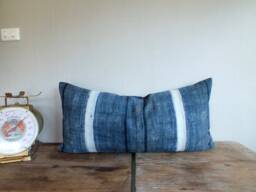 "Indigo Hmong Pillow Vintage Batik Hand-Woven Hemp, - 16"" X 32" - thumbnail 1