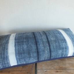 "Indigo Hmong Pillow Vintage Batik Hand-Woven Hemp, - 16"" X 32" - thumbnail 4