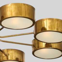 Mid Century Modern Brass Chandelier - 8-Light Drum Shade Pendant Minimalist Ceiling Fixture Retro Dining Room Statement Light - thumbnail 3